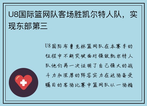 U8国际篮网队客场胜凯尔特人队，实现东部第三