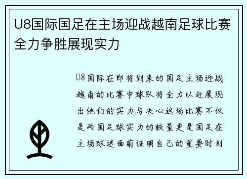 U8国际国足在主场迎战越南足球比赛全力争胜展现实力