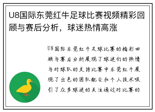 U8国际东莞红牛足球比赛视频精彩回顾与赛后分析，球迷热情高涨